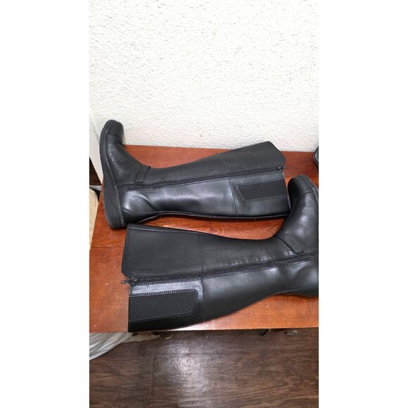 Clarks Black Knee-High Riding Boots Side Buckle Strap Zipper Closure Size 7.5 - Picture 8 of 9